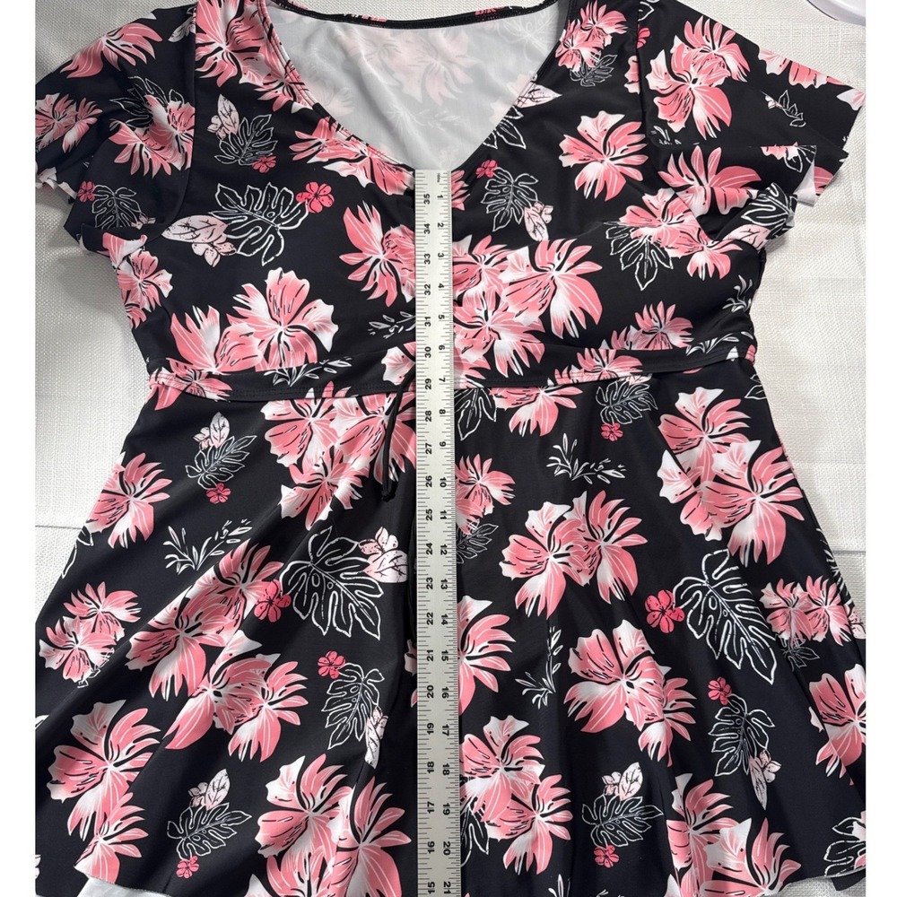 Unbranded Tropical Floral Swim Shirt Top Pink Black 4XL Short Sleeve Swim Dress - Picture 5 of 7